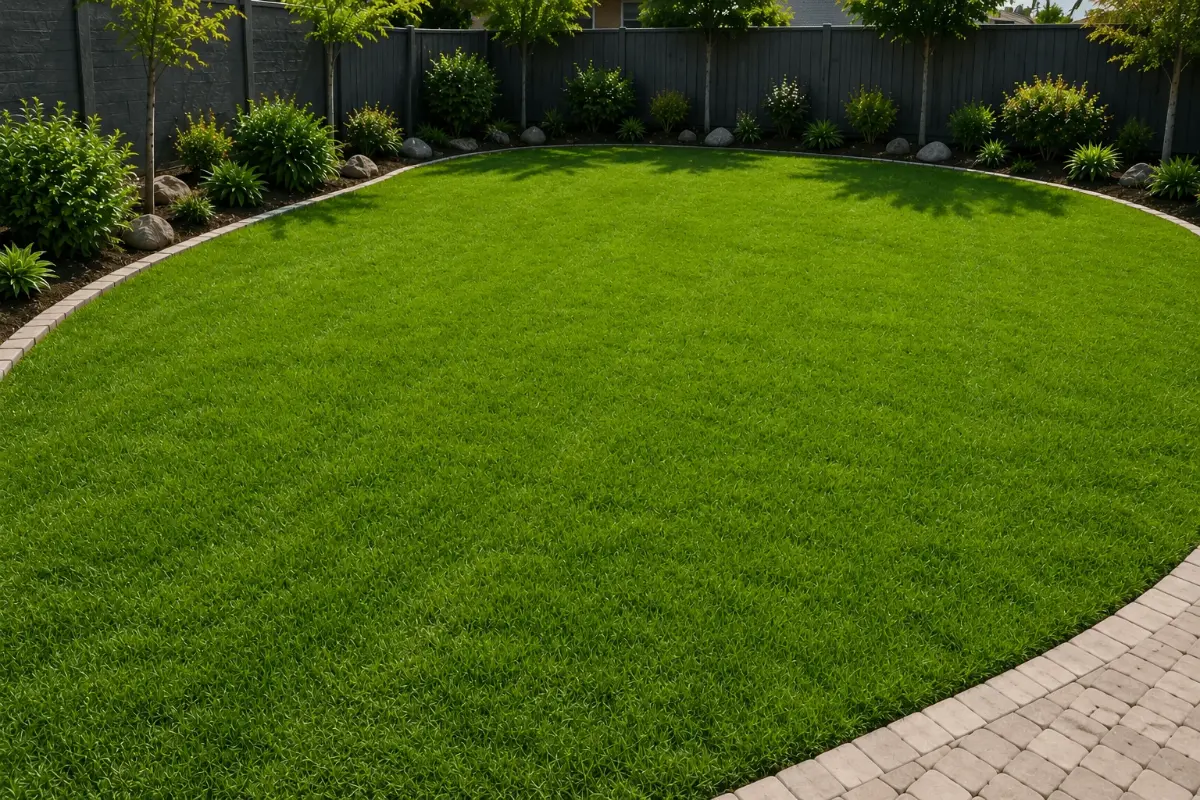 A freshly laid, level green lawn