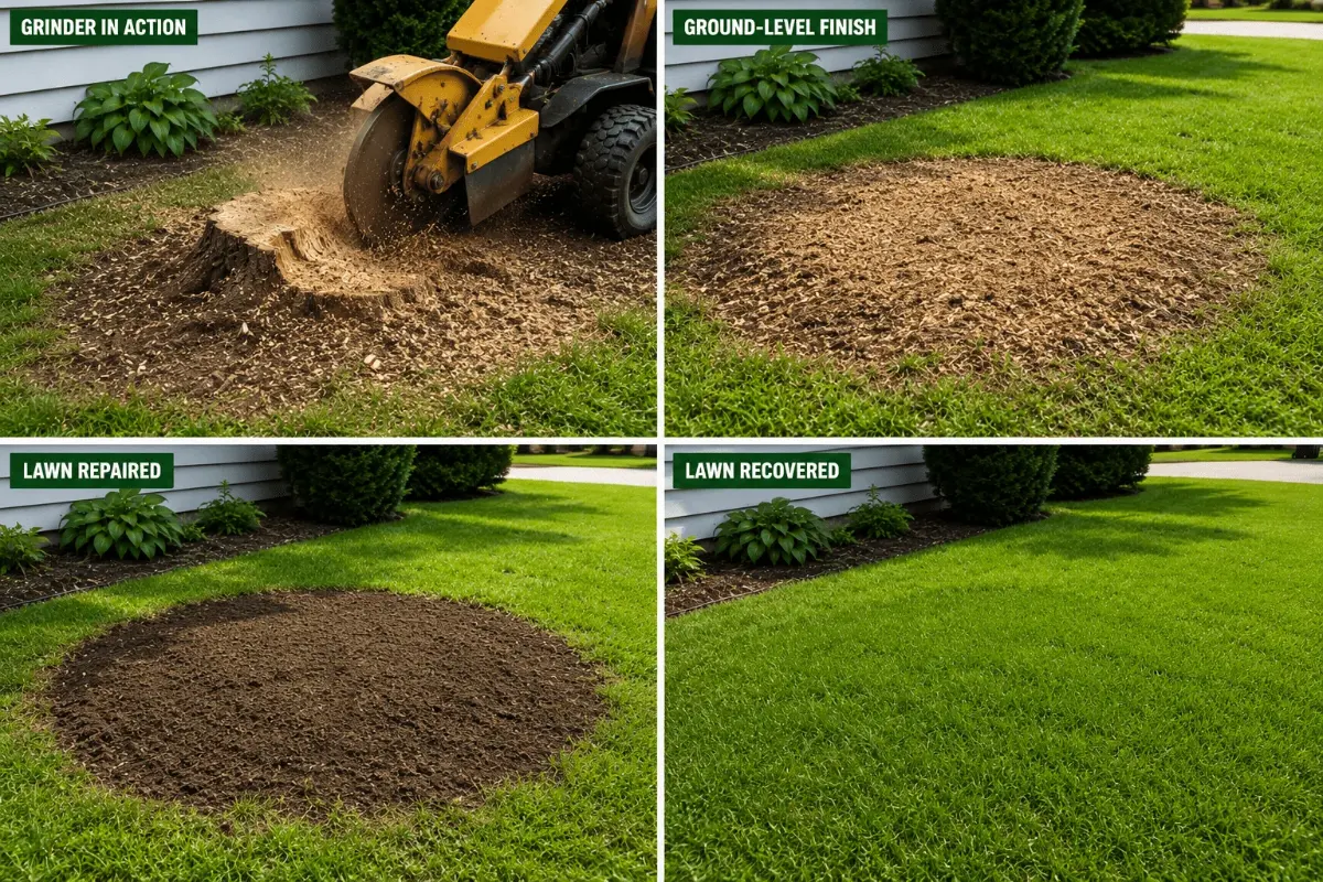 Level ground where a tree stump was ground out and backfilled